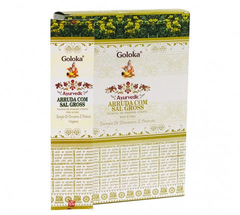 Incenso Indiano Goloka Ayurvedic Arruda com Sal Massala – Proteção e Limpeza Espiritual