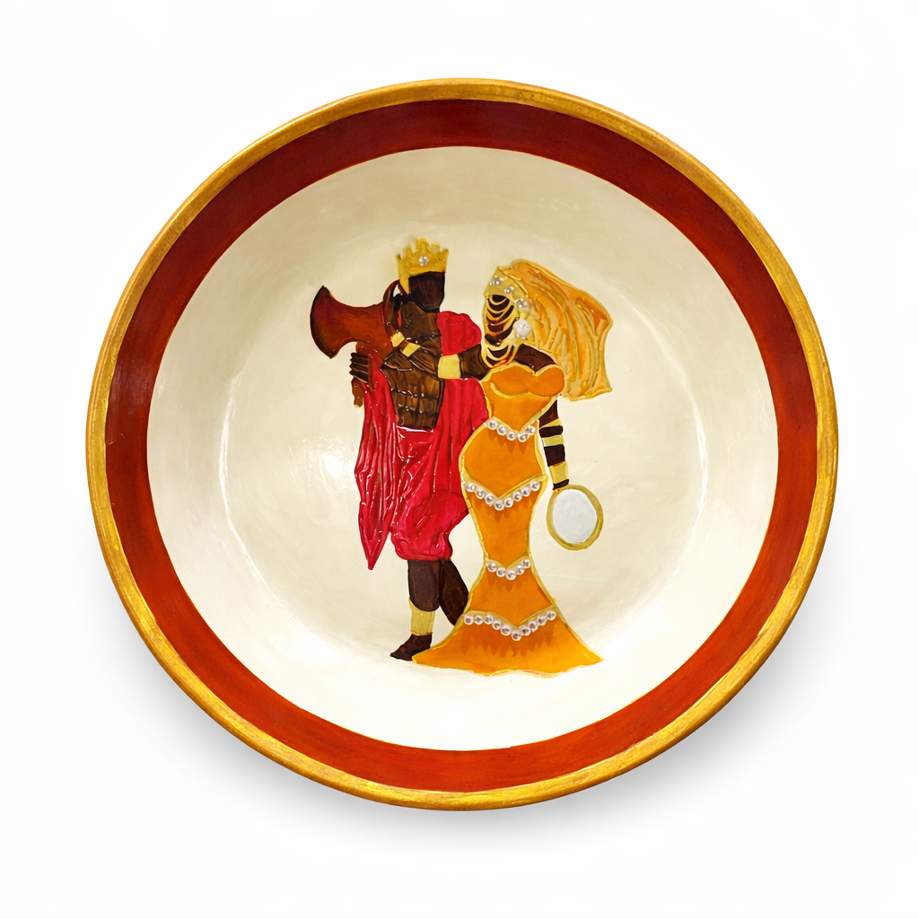 Prato Decorativo Xangô e Oxum em Cerâmica Fria - Feito à Mão