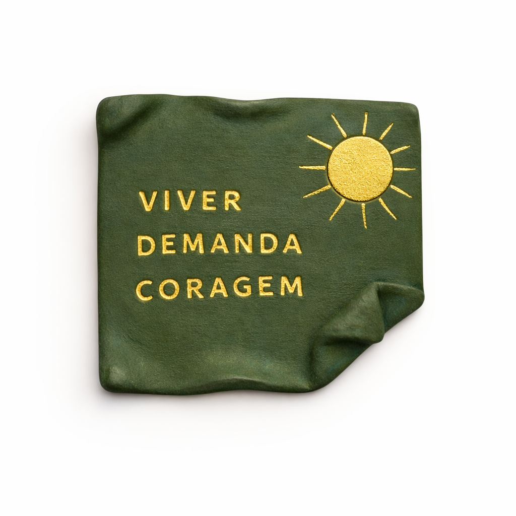Placa Viver Demanda Coragem em Cerâmica Fria - Feito à Mão