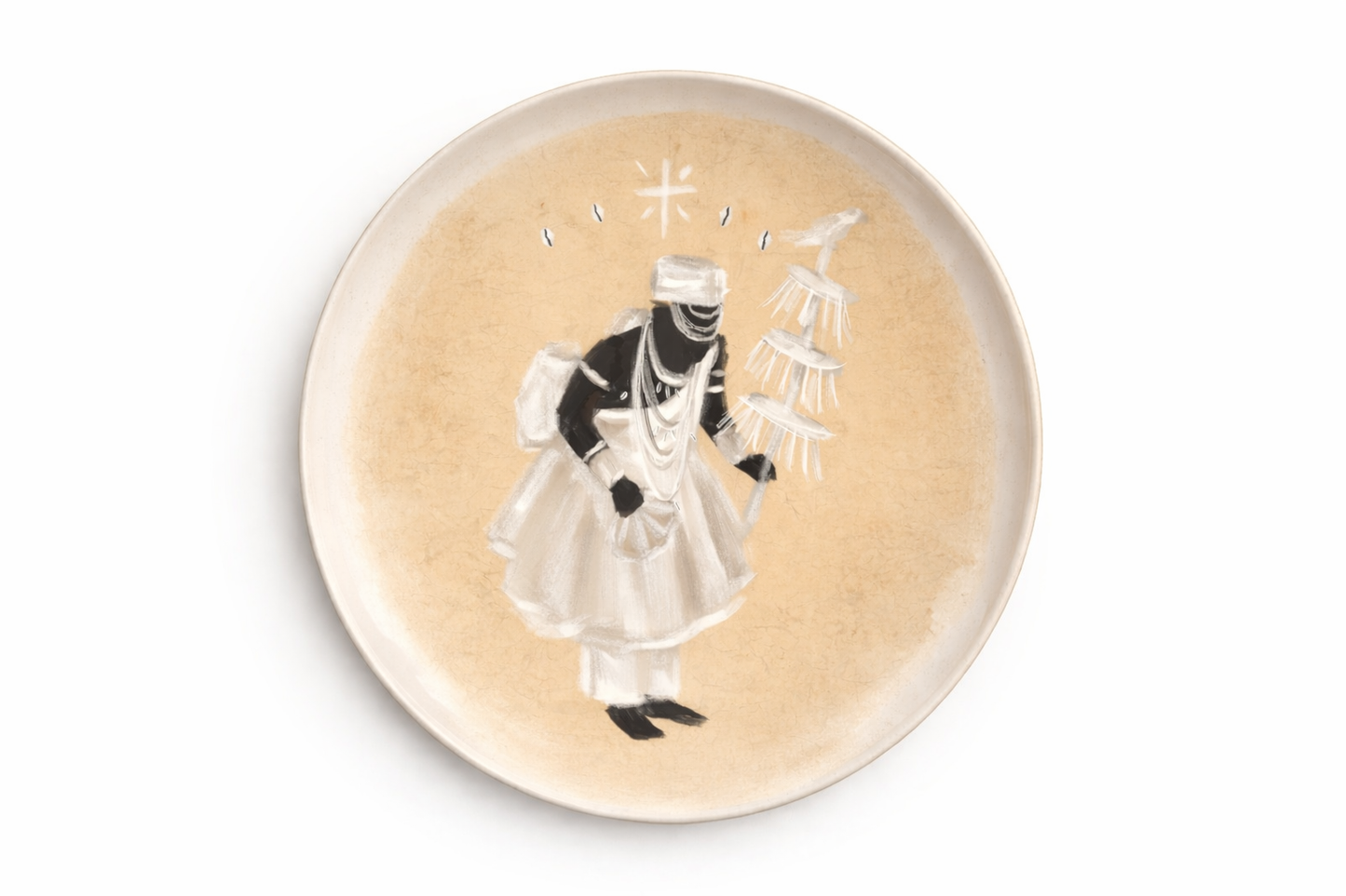 Prato Decorativo Oxalá em Cerâmica Fria - Feito à Mão