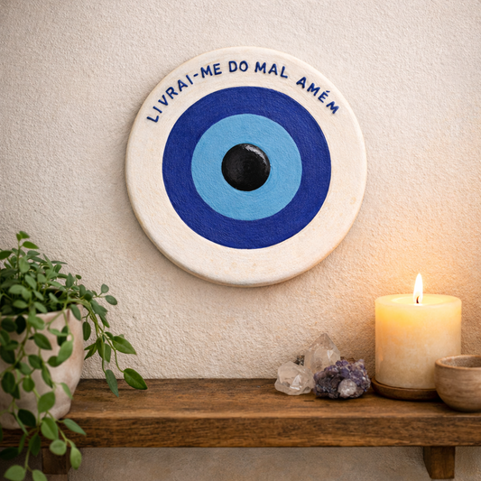 🧿 Placa Olho Grego – Amuleto de Proteção para o Lar- Feito a mão em cerâmica fria