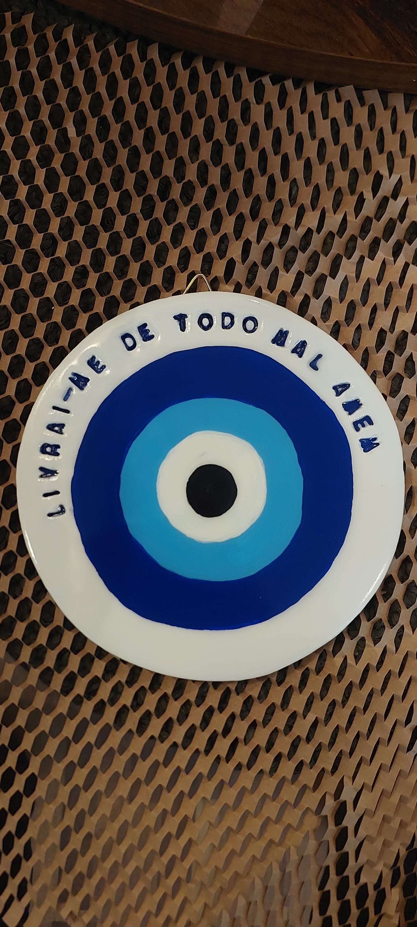 🧿 Placa Olho Grego – Amuleto de Proteção para o Lar- Feito a mão em cerâmica fria