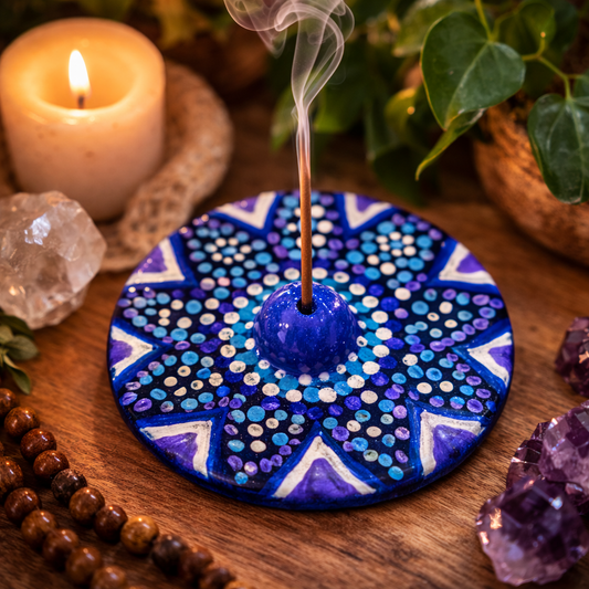 Incensário Mandala em Cerâmica Fria - Feito à Mão