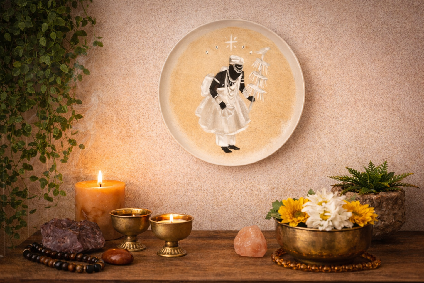 Prato Decorativo Oxalá em Cerâmica Fria - Feito à Mão